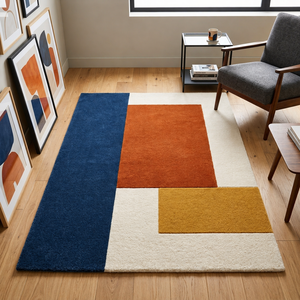 Alfombra Moderna de Lana/Seda con Diseño Geométrico Abstracto, Hecha a Mano, Ecológica, Apta para Mascotas, Multicolor, Contemporánea, para Oración - Product Image 4