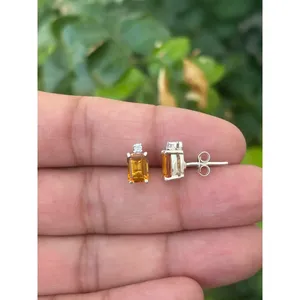 14K Gold Plated Trendy 925 <b>Silver</b> <b>Stud</b> Earrings Natural Citrine White Rose Gold; Featuring Diamond Zircon Pearl for Engagement - Product Image 2