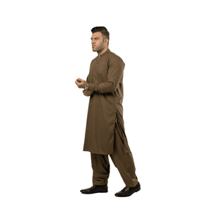 Kurta Tradicional Musulmana para Hombre R33, Largo hasta el Tobillo, Cuello Alto, Antiencogimiento, con Diseño Mehandi - Product Image 1