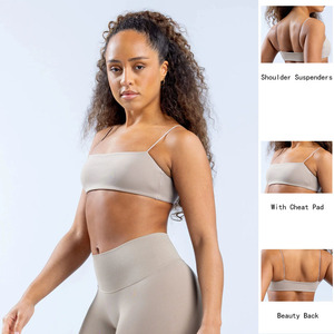 New Trend Lightweight Nylon/Spandex Sports Bra High Elastic Yoga Crop Skinny Strap Full Matte Beauty <b>Back</b> Chest <b>Pad</b> <b>for</b> Fitness - Product Image 5