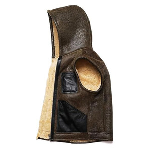 M0VA TEXTILES 2026 Men's Real <b>Fur</b> Shearling Sheepskin Thick Vest Sleeveless <b>Hooded</b> Waistcoat Bomber Leather <b>Jacket</b> - Unisex - Product Image 6