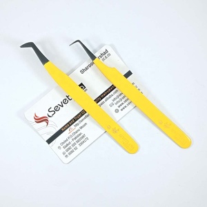 Lot de 2 pinces à cils jaunes à pointe pointue noire avec poignée simple Logo d'entreprise personnalisé - Product Image 4