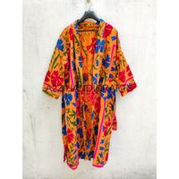 Kimono Suzani brodé à la main, 100 % coton, peignoir d'été à séchage rapide et respirant avec ceinture, modèle très prisé