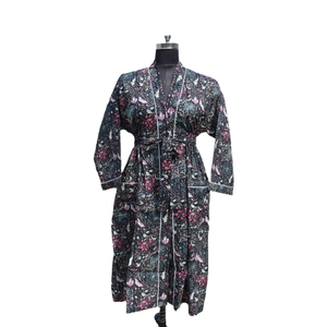 Kimono Peignoir en coton Robe de nuit d'été ouverte sur le devant pour femmes Robe de plage - Product Image 1