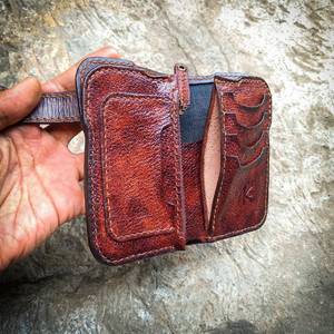 Portefeuille de motard en cuir véritable de luxe, vintage, pliable, géométrique, sculpté, imperméable, avec blocage RFID, pour ranger l'argent liquide et le passeport - Product Image 5