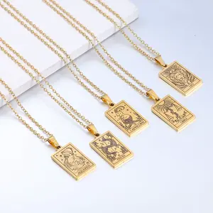 Kalung dek kartu tanda zodiak Tarot hadiah ulang tahun Ideal perhiasan personalisasi horoskop Dainty konstelasi liontin kalung