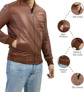 Chaqueta de Cuero Estilo Motero Ajustada al Cuerpo con Hombros Acolchados, Tela de Lona, Estilo Urbano, Cierre de Cremallera - Product Image 6