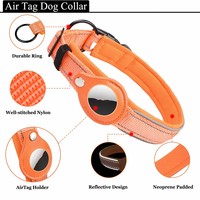 Collier pour chien rembourré en cuir et nylon réfléchissant, résistant, écologique, avec support AirTag, réglable pour les races de chiens de petite, moyenne et grande taille, et les chats