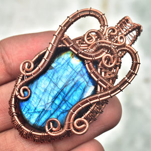 Collier de pierres précieuses fait main en Labradorite de haute qualité collier arbre de vie collier à breloques enroulé en fil - Product Image 5