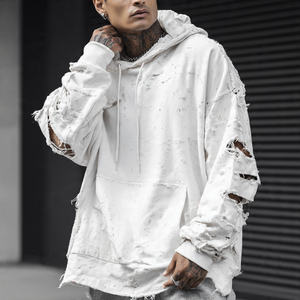 Oversized Distressed Embroidered Fleece Hoodie for <b>Men</b> Winter Baggy Pullover Windproof Eco-Friendly - Product Image 3