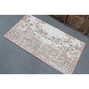 Alfombra vintage de 2x3.6 pies (60x110 cm), alfombra turca abstracta blanca - Product Image 4