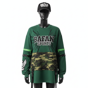 Camiseta de Manga Larga Premium, Felpa Suave, Panel Verde, Cierre de Cremallera, Correa, Logotipo Bordado, Camiseta de Manga Larga Personalizada de Algodón - Product Image 6