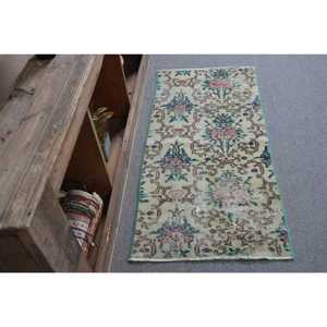 Alfombra Turca Vintage de 2x4.3 pies, Alfombra de Lana Azul Abstracta - Product Image 3