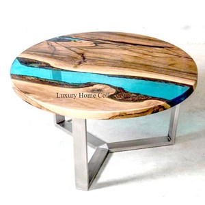 Table époxy forme ronde plateau en bois dernière arrivée cadre en métal couleur noire meubles de salon accessoires décoratifs fournitures - Product Image 6