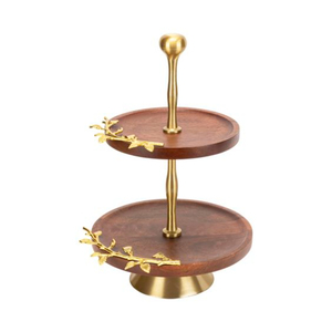 Luxueux support de gâteau en bois doré affichage de nourriture support de Cupcake Dessert à 2 niveaux pour la fête de mariage support de Dessert sucré à bas prix - Product Image 1