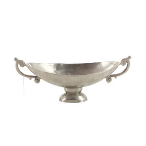 Bol décoratif en aluminium argenté avec poignées Style rustique Décoration de la maison Centre de table Accent de table Style vintage en métal - Product Image 1