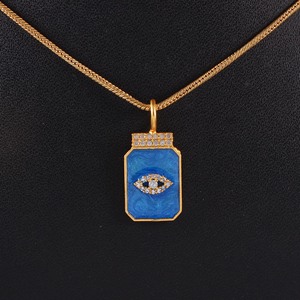 Colgante de ojo de Plata de Ley 925 con esmalte azul, joyería fina hecha a mano para collar de moda o abalorio chapado en rodio - Product Image 2