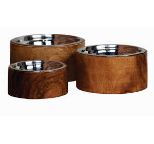 Cuenco para mascotas hecho a mano de madera de acacia y acero inoxidable para perros/gatos, cuenco de agua antideslizante de madera resistente para mascotas, comedero para perros - Product Image 3
