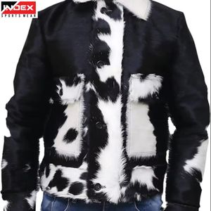 INDEX เสื้อแจ็คเก็ตขนสัตว์พิมพ์ลายวัวสีขาวดำสำหรับผู้ชาย ปกพับลง กระดุมแถวเดียว ชุดลำลองสำหรับฤดูหนาว - Product Image 6