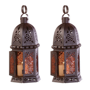 <b>Multi</b> <b>Colorful</b> Glass Black Metal Moroccan Candle Lantern for Home and Garden <b>Light</b> Decorations Hanging Lanterns - Product Image 6