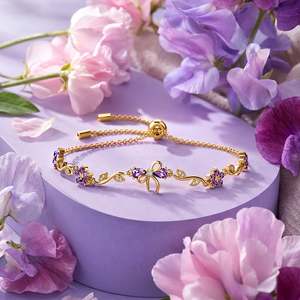 สร้อยข้อมือเงินแท้เจลิยา รูปดอกไม้ห้ากลีบประดับโบว์ พร้อมเพทายและมุก - Product Image 3