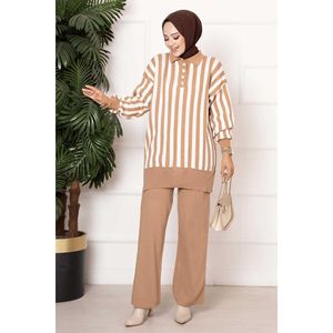 Ensemble 2 pièces tricoté rayé Ecru - Product Image 1