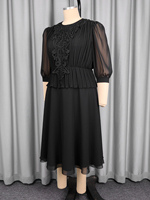 ADR060218 Robe pour femmes grande taille, transparente, à manches mi-longues, avec appliques en dentelle, plissée, patchwork, coupe trapèze