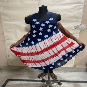 Vestidos casuales MIDI de estilo dulce con estampado de bloques y cintura caída bordada y Diseño de manga cortada tejida - Product Image 4