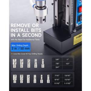 Taladro Magnético Industrial de 1550W con 11 Brocas de 2 Pulgadas de Diámetro, Fuerza Magnética de 3125 Lbf/13900N, Potencia de 650 RPM - Product Image 3