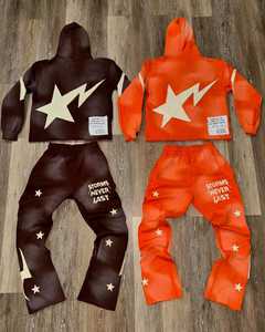 Ensemble de survêtement streetwear pour homme, avec fermeture éclair, appliqué brodé, pantalon évasé, sweat-shirt lourd et pantalon de survêtement, ensemble de survêtement - Product Image 3