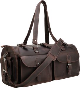 Vintage Genuine Leather Unisex Duffle <b>Bag</b> with Candy Pattern Hook & Loop Closure Two Front Pockets for Travel - Product Image 1