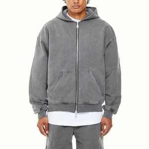 Ventes en gros de sweats à capuche personnalisés en coton 100% pré-rétréci, fermeture éclair bidirectionnelle, double capuche, sweats à capuche lavés pour hommes - Product Image 1