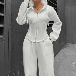 New Fashion Two-Piece <b>Set</b> For Women Color Block Long Sleeve Zipper Jacket And Stacked Sweatpants Full Length Women's <b>Sets</b> - Product Image 3