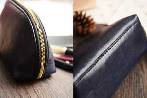 Large Travel <b>Makeup</b> Pouch Double Zipper Portable Leather Bag - Product Image 3