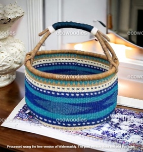 Bolga fait à la main artisanat bambou panier de rangement coloré décoration de la maison produit en gros - Product Image 5