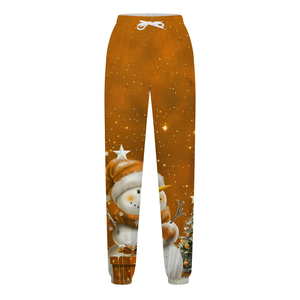 Pantalones de chándal informales sueltos con estampado de muñeco de nieve navideño para mujer, pantalones de vacaciones de invierno con cordón de cintura alta - Product Image 2