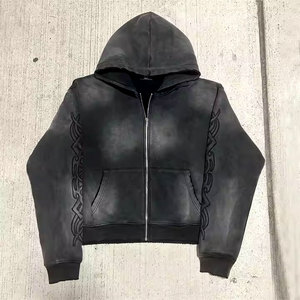 Sweat à capuche zippé de style streetwear pour hommes avec effet délavé personnalisé avec le logo de votre propre marque - Product Image 3