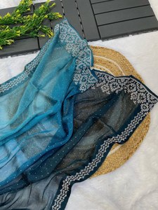 Moda India elegante diseñador de Bollywood multicolor trabajo a mano impreso silkCrush Sari último Sari para Chic étnico desgaste de fiesta - Product Image 2