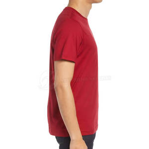 T-shirt pour hommes imprimé de logo personnalisé coupe ajustée avec manches courtes tenue décontracté de couleur unie rouge en polyester/coton tricoté - Product Image 3