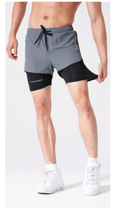Amano Sports New 2025 Summer Two Piece Men's Beach Quick Dry Running Sports Black Shorts Pantalones cortos casuales 2 en 1 Pantalones - Product Image 4