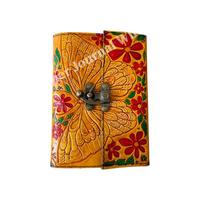 Fait à la main Vintage Deckle Bord Pages Journal En Cuir Véritable Laiton Antique C-Lock En Relief Papillon Fleurs Carnet De Notes Promotionnel