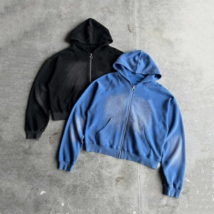 Service OEM personnalisé 100% coton éponge française lavage à l'acide fermeture éclair vers le haut broderie en détresse vente d'hiver surdimensionnée de haute qualité - Product Image 2