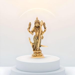 Murugan Idol Laiton Seigneur Murugan Statue Karthikeyan Idol Murugan Silai Laiton 12.7 CM Hauteur Laiton Couleur Or 1 Pièce, Religieux - Product Image 1