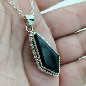 Collier cercueil en onyx noir, argent sterling 925, serti clos, plaqué rhodium noir, bijoux gothiques faits à la main - Product Image 4