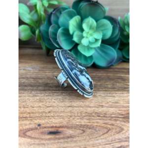 Gabby Spencer Zebra Jasper <b>Sterling</b> <b>Silver</b> <b>Adjustable</b> <b>Ring</b> Size 8 Handmade - Product Image 4