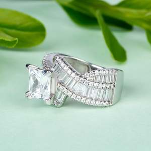 Jeulia Vintage Princess Cut Sterling Silver <b>Ring</b> with <b>Turquoise</b> Zircon-Rhodium Plated Fine Jewelry for Engagement - Product Image 6