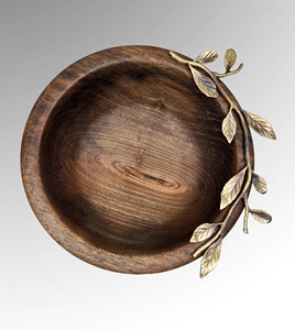 Tazón de madera para uso en restaurantes, tazón profundo de madera para comida, con mango de hoja de latón, hecho a mano - Product Image 3