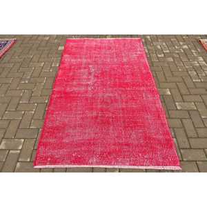 Vintage Area Rug 3.8x6.4 ft, <b>Red</b> Camouflage Turkish <b>Wool</b> Rug - Product Image 1