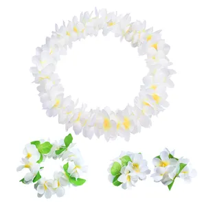 Hawaiian Party Flower Leis Luau Wreath Set - Necklace Headband and Bracelets, Great for Beach Wedding Birthday Holiday Hawaii Th