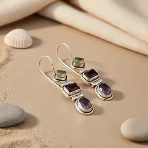 Pendientes Largos de Plata 925 con Piedras Preciosas para Mujer, Joyería de Moda - Product Image 2